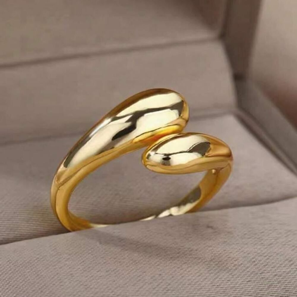 Smooth Double Ball Beads Rings Adjustable Gold Tone Geometric Style Fashion Ring